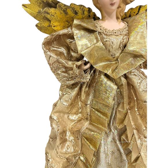 Gold Angel Tree Topper with Metal Wings Holiday Christmas Decor 12” - Picture 3 of 8